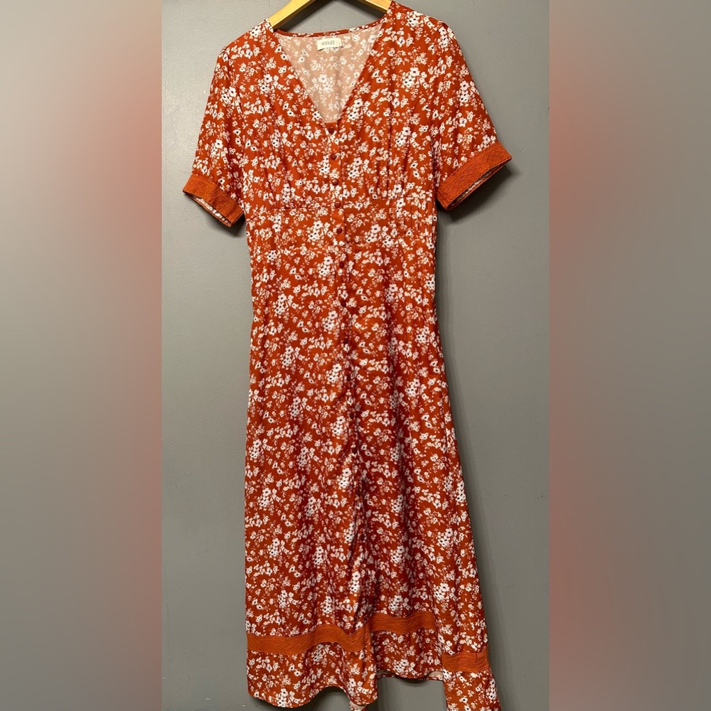 Roolee Floral Short Sleeve Maxi Dress Size Medium Lightweight Summerdress Orange